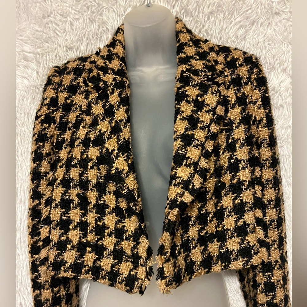 ZARA Cropped tweed textured Blazer Jacket